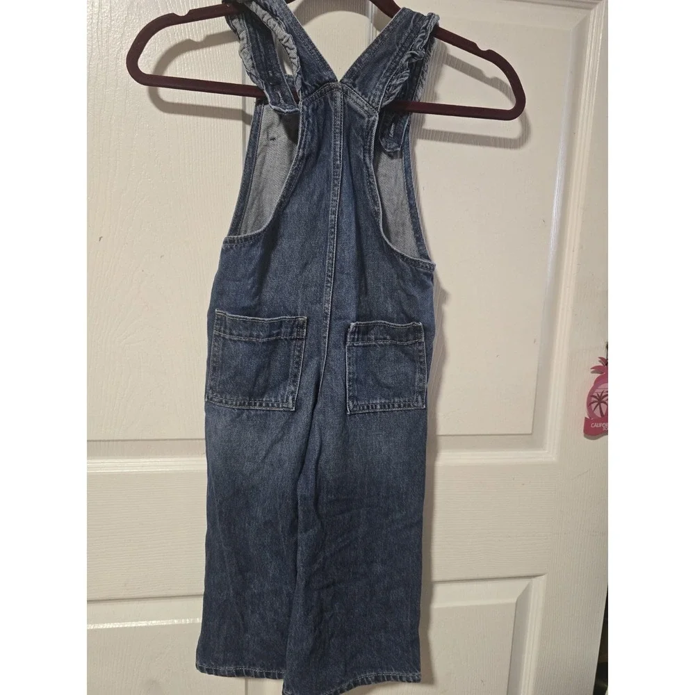 Gap Kids Denim Overalls Girls SZ 5T Cotton Adjustable Ruffled‎ Straps W/Bow
